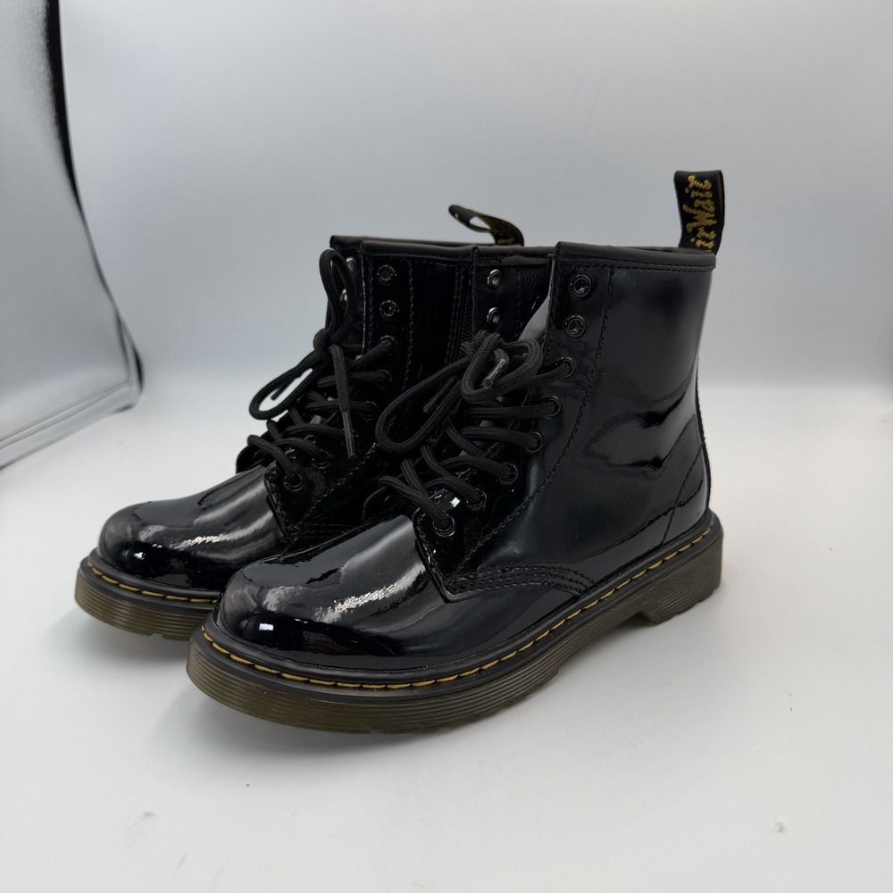 NWOB Doc Martens US Size 2 Black Patent Leather Boots Youth Kids - Picture 1 of 8